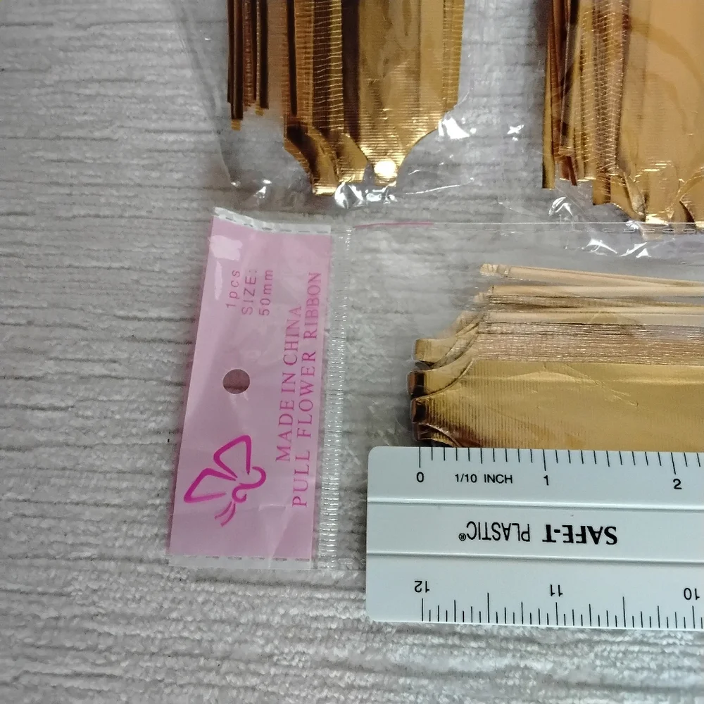 Pull-Ribbon Flower Bows Set Of 5 Color Gold 50mm Easy Present/basket Decor